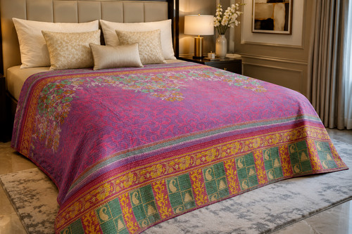 Vintage floral kantha quilt - floral,